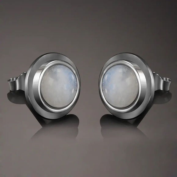 Real moonstone ear studs sterling silver earrings - Picture 2 of 5